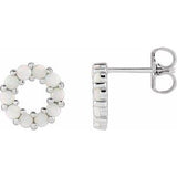 White Opal Round Halo Stud Earrings in Gold and Platinum