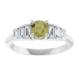 Round Green Sapphire Accented Ring with Diamond Accents in Platinum
