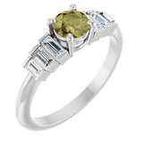 Round Green Sapphire Accented Ring with Diamond Accents in Platinum