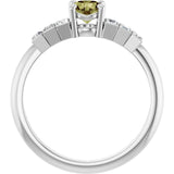 Round Green Sapphire Accented Ring with Diamond Accents in Platinum