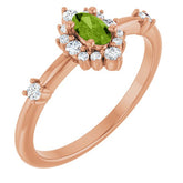 Oval Peridot Halo Ring with Diamond Accents in Rose Gold
