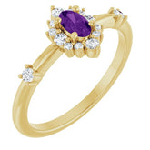Oval Amethyst Halo Ring with Diamond Accents in Yellow Gold