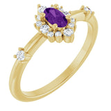 Oval Amethyst Halo Ring with Diamond Accents in Yellow Gold