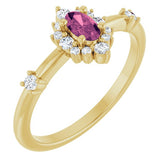 Oval Pink Tourmaline Halo Ring with Diamond Accents in Yellow Gold
