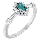 Oval Lab-Grown Alexandrite Halo Ring with Diamond Accents in Platinum