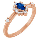 Oval Blue Sapphire Halo Ring with Diamond Accents in Rose Gold
