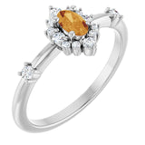 Oval Citrine Halo Ring with Diamond Accents in White Gold