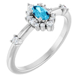 Oval Aquamarine Halo Ring with Diamond Accents in White Gold