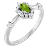Oval Peridot Halo Ring with Diamond Accents in Platinum