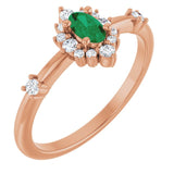 Oval Emerald Halo Ring with Diamond Accents in Rose Gold