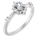 Oval White Sapphire Halo Ring with Diamond Accents in White Gold
