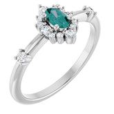Oval Lab-Grown Alexandrite & Diamond Halo Ring in White Gold