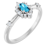 Oval Aquamarine Halo Ring with Diamond Accents in White Gold