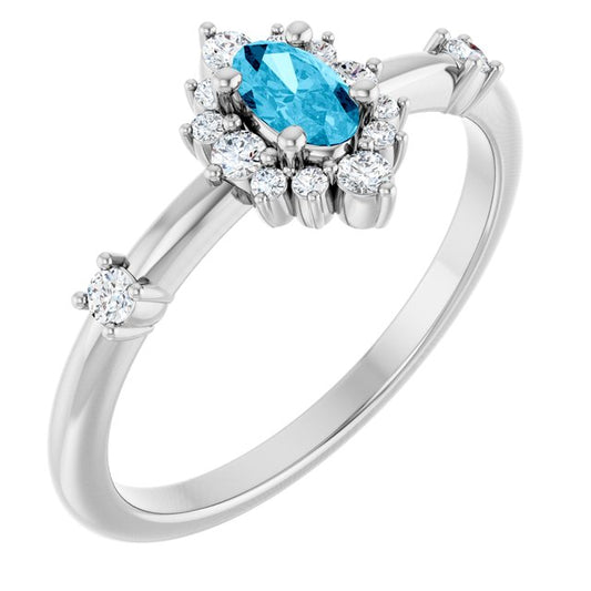 Oval Aquamarine Halo Ring with Diamond Accents in White Gold