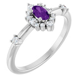 Oval Amethyst Halo Ring with Diamond Accents in Platinum