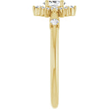 Oval White Sapphire Halo Ring with Diamond Accents in Yellow Gold