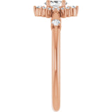 Oval White Sapphire Halo Ring with Diamond Accents in Rose Gold