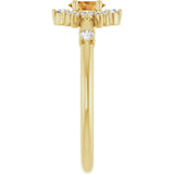 Oval Citrine Halo Ring with Diamond Accents in Yellow Gold
