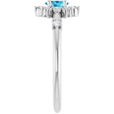 Oval Blue Zircon Halo Ring with Diamond Accents in White Gold