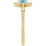 Oval Blue Zircon Halo Ring with Diamond Accents in Yellow Gold