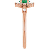 Oval Lab-Grown Emerald Halo Ring with Diamond Accents in Rose Gold