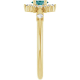 Oval Lab-Grown Alexandrite & Diamond Halo Ring in Yellow Gold