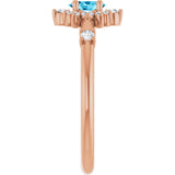 Oval Aquamarine Halo Ring with Diamond Accents in Rose Gold