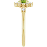 Oval Peridot Halo Ring with Diamond Accents in Yellow Gold