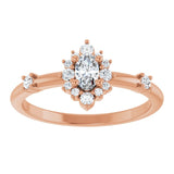 Oval White Sapphire Halo Ring with Diamond Accents in Rose Gold