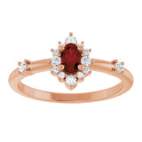 Oval Mozambique Garnet Halo Ring with Diamond Accents in Rose Gold