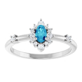 Oval Blue Zircon Halo Ring with Diamond Accents in White Gold