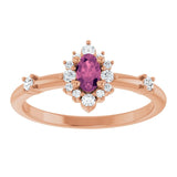 Oval Pink Tourmaline Halo Ring with Diamond Accents in Rose Gold