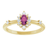 Oval Pink Tourmaline Halo Ring with Diamond Accents in Yellow Gold