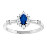 Oval Lab-Grown Blue Sapphire & Diamond Halo Ring in White Gold