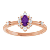 Oval Amethyst Halo Ring with Diamond Accents in Rose Gold