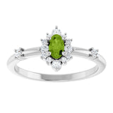 Oval Peridot Halo Ring with Diamond Accents in White Gold