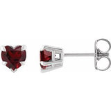 Mozambique Garnet Heart Stud Earrings in Gold and Platinum