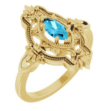 Marquise Aquamarine Solitaire Ring in Yellow Gold
