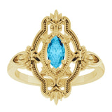 Marquise Aquamarine Solitaire Ring in Yellow Gold