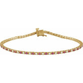 Round Natural Ruby & Natural Diamond Line Bracelet In Gold & Platinum