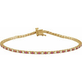 Round Natural Ruby & Natural Diamond Line Bracelet In Gold & Platinum