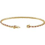 Round Natural Ruby & Natural Diamond Line Bracelet In Gold & Platinum