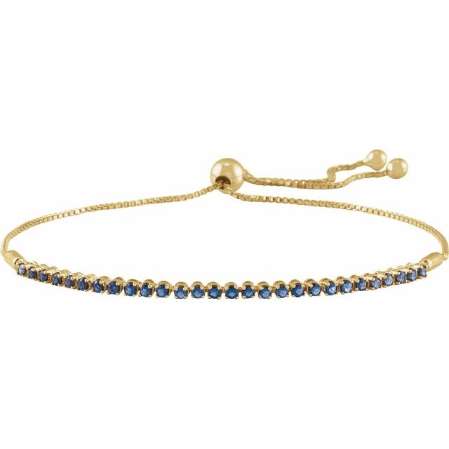 Round Natural Blue Sapphire Adjustable Bolo Bracelet In Gold & Platinum