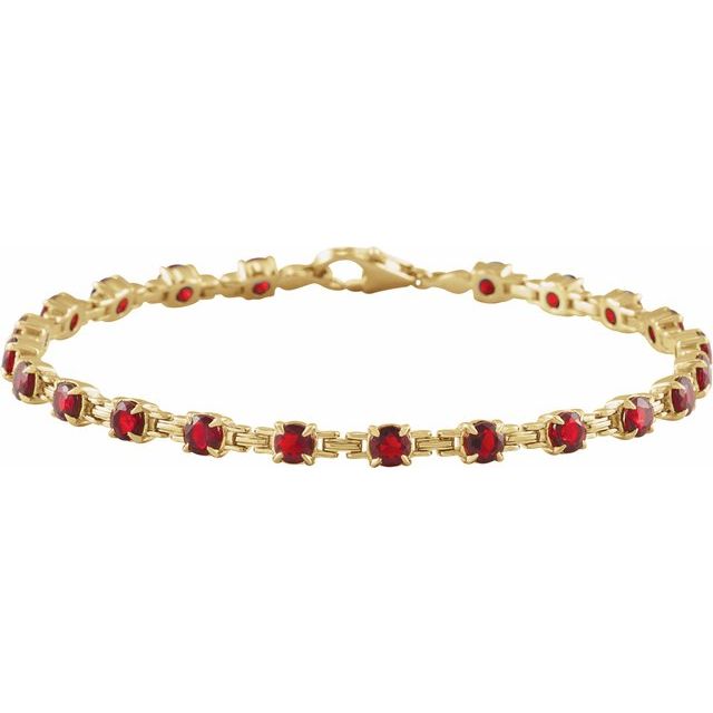 Round Natural Mozambique Garnet Line Bracelet In Gold & Platinum