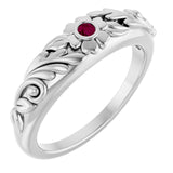 Round Rhodolite Garnet Symbols Ring in Gold and Platinum