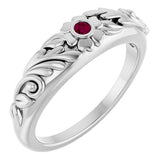 Round Rhodolite Garnet Symbols Ring in Gold and Platinum