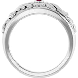 Round Rhodolite Garnet Symbols Ring in Gold and Platinum