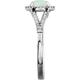 Round Lab-Grown White Opal & Diamond Halo Ring in White Gold