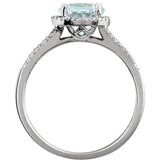 Round Aquamarine Halo Ring with Diamond Accents in White Gold