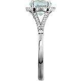 Round Aquamarine Halo Ring with Diamond Accents in White Gold